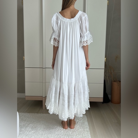 White Midi Boho Style Dress with lace. Handmade. S-M Size - Picture 6 of 14